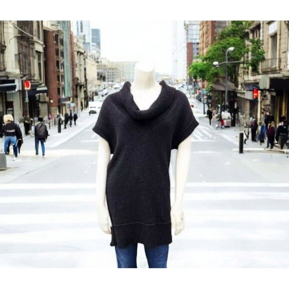 VINCE Alpaca Women Wool Cashmere Blend Cowl Neck Short Sleeve Sweater Gray L - Picture 2 of 16